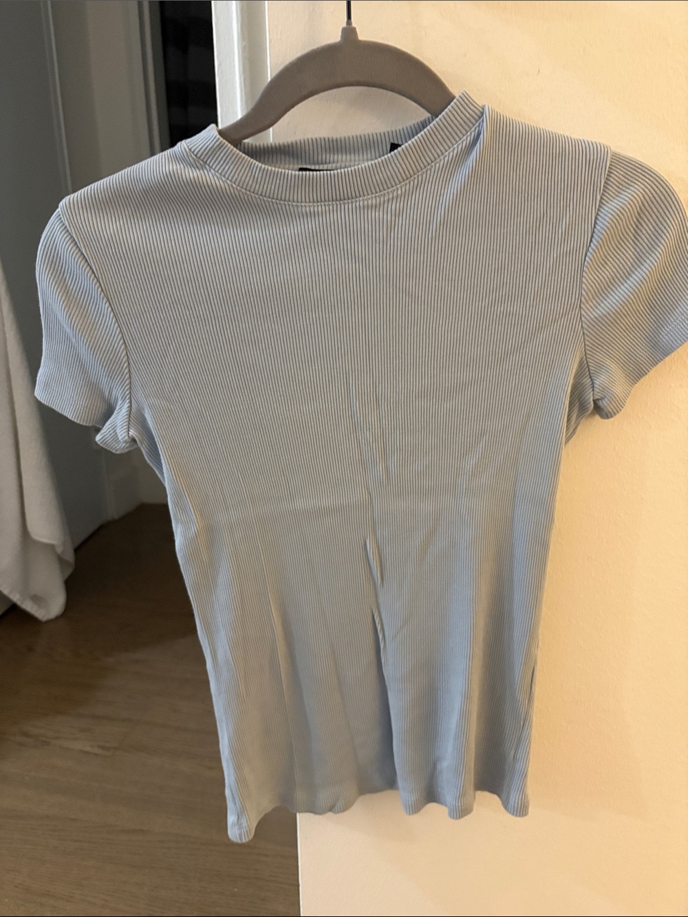 Theory Light Blue Ribbed Short Sleeve Tee